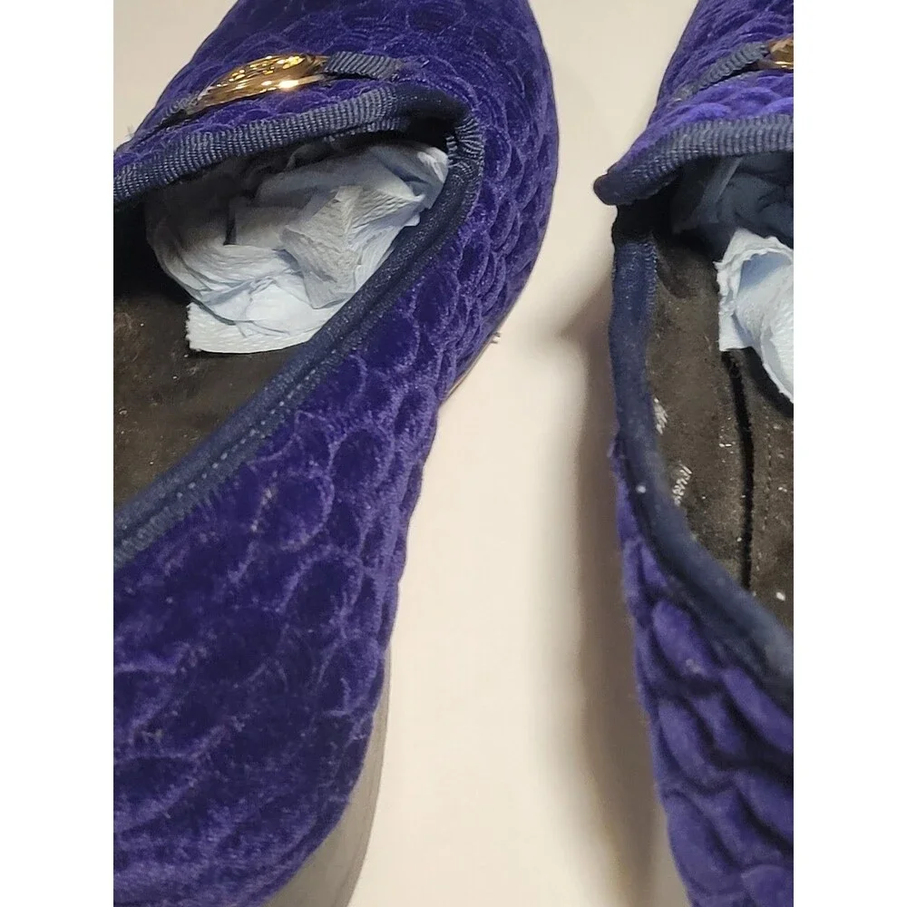Stacy Adams Mens Blu/ Purp Quilted Velvet Loafers Slip On Gold Medallion 14m